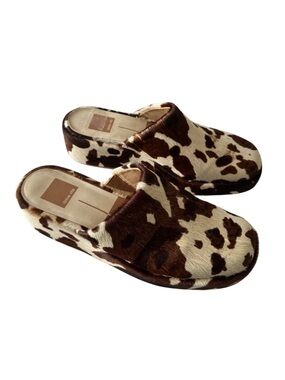 Dolce Vita Rosita Cocoa Taurus Cow Print Calfhair Platform Mule Clog Size 8